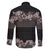 Hawaiian Tropical Flowers and Tribal Polynesian Tattoo Family Matching Off The Shoulder Long Sleeve Dress and Hawaiian Shirt Grayscale Mode