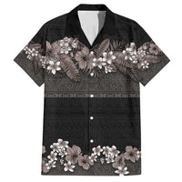 Hawaiian Tropical Flowers and Tribal Polynesian Tattoo Family Matching Off Shoulder Maxi Dress and Hawaiian Shirt Grayscale Mode LT03 Dad's Shirt - Short Sleeve Black - Polynesian Pride