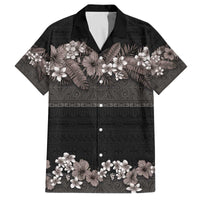 Hawaiian Tropical Flowers and Tribal Polynesian Tattoo Family Matching Off Shoulder Short Dress and Hawaiian Shirt Grayscale Mode LT03 Dad's Shirt - Short Sleeve Black - Polynesian Pride