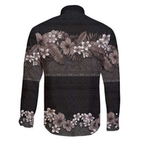 Hawaiian Tropical Flowers and Tribal Polynesian Tattoo Family Matching Off Shoulder Short Dress and Hawaiian Shirt Grayscale Mode LT03 - Polynesian Pride