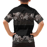 Hawaiian Tropical Flowers and Tribal Polynesian Tattoo Family Matching Puletasi and Hawaiian Shirt Grayscale Mode LT03 - Polynesian Pride