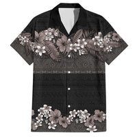 Hawaiian Tropical Flowers and Tribal Polynesian Tattoo Family Matching Short Sleeve Bodycon Dress and Hawaiian Shirt Grayscale Mode LT03 Dad's Shirt - Short Sleeve Black - Polynesian Pride
