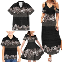 Hawaiian Tropical Flowers and Tribal Polynesian Tattoo Family Matching Summer Maxi Dress and Hawaiian Shirt Grayscale Mode LT03 - Polynesian Pride