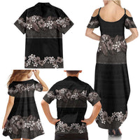 Hawaiian Tropical Flowers and Tribal Polynesian Tattoo Family Matching Summer Maxi Dress and Hawaiian Shirt Grayscale Mode LT03 - Polynesian Pride