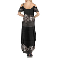 Hawaiian Tropical Flowers and Tribal Polynesian Tattoo Family Matching Summer Maxi Dress and Hawaiian Shirt Grayscale Mode LT03 - Polynesian Pride