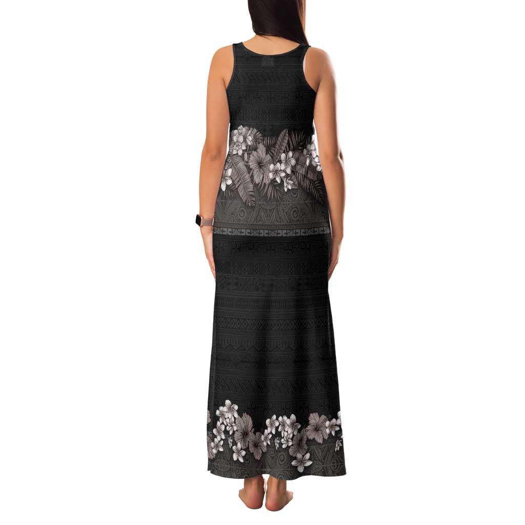 Hawaiian Tropical Flowers and Tribal Polynesian Tattoo Family Matching Tank Maxi Dress and Hawaiian Shirt Grayscale Mode LT03 - Polynesian Pride