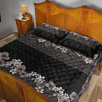 Hawaiian Tropical Flowers and Tribal Polynesian Tattoo Quilt Bed Set Grayscale Mode LT03 - Polynesian Pride