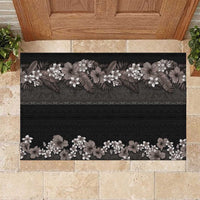 Hawaiian Tropical Flowers and Tribal Polynesian Tattoo Rubber Doormat Grayscale Mode