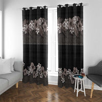 Hawaiian Tropical Flowers and Tribal Polynesian Tattoo Window Curtain Grayscale Mode