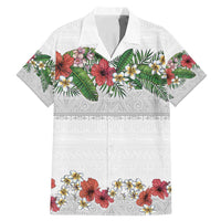Hawaiian Tropical Flowers and Tribal Polynesian Tattoo Family Matching Mermaid Dress and Hawaiian Shirt White Color LT03 Dad's Shirt - Short Sleeve White - Polynesian Pride
