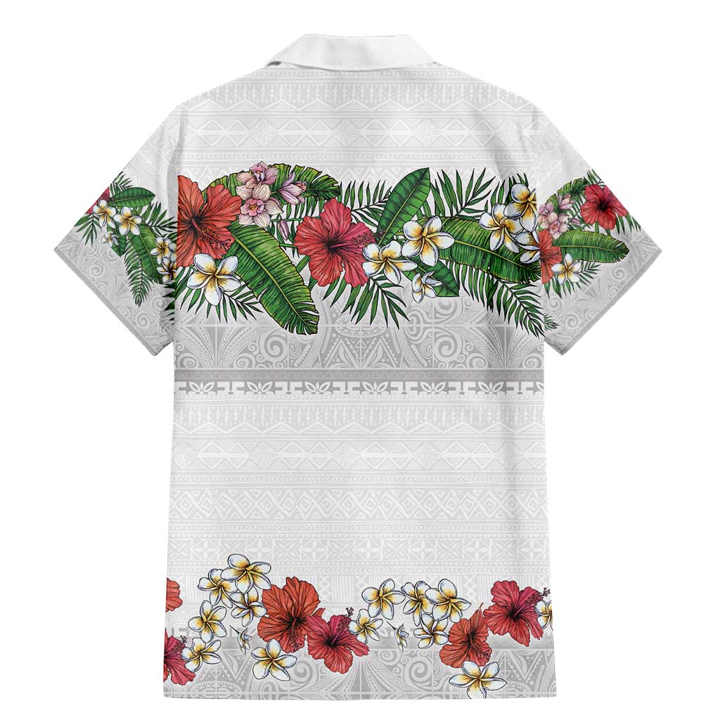 Hawaiian Tropical Flowers and Tribal Polynesian Tattoo Family Matching Mermaid Dress and Hawaiian Shirt White Color LT03 - Polynesian Pride