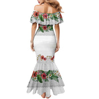 Hawaiian Tropical Flowers and Tribal Polynesian Tattoo Family Matching Mermaid Dress and Hawaiian Shirt White Color LT03 - Polynesian Pride