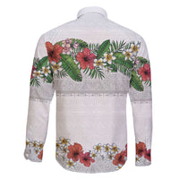 Hawaiian Tropical Flowers and Tribal Polynesian Tattoo Family Matching Off Shoulder Short Dress and Hawaiian Shirt White Color LT03 - Polynesian Pride