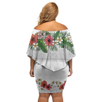 Hawaiian Tropical Flowers and Tribal Polynesian Tattoo Family Matching Off Shoulder Short Dress and Hawaiian Shirt White Color LT03 - Polynesian Pride