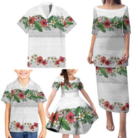 Hawaiian Tropical Flowers and Tribal Polynesian Tattoo Family Matching Puletasi and Hawaiian Shirt White Color LT03 - Polynesian Pride