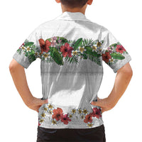 Hawaiian Tropical Flowers and Tribal Polynesian Tattoo Family Matching Short Sleeve Bodycon Dress and Hawaiian Shirt White Color LT03 - Polynesian Pride