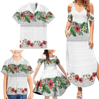 Hawaiian Tropical Flowers and Tribal Polynesian Tattoo Family Matching Summer Maxi Dress and Hawaiian Shirt White Color LT03 - Polynesian Pride