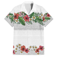 Hawaiian Tropical Flowers and Tribal Polynesian Tattoo Family Matching Summer Maxi Dress and Hawaiian Shirt White Color LT03 Dad's Shirt - Short Sleeve White - Polynesian Pride