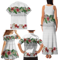 Hawaiian Tropical Flowers and Tribal Polynesian Tattoo Family Matching Tank Maxi Dress and Hawaiian Shirt White Color LT03 - Polynesian Pride