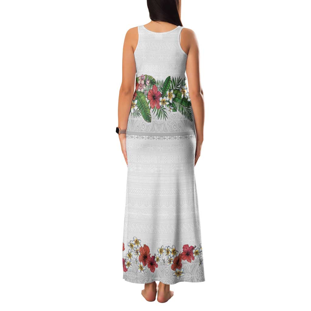 Hawaiian Tropical Flowers and Tribal Polynesian Tattoo Family Matching Tank Maxi Dress and Hawaiian Shirt White Color LT03 - Polynesian Pride