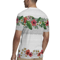 Hawaiian Tropical Flowers and Tribal Polynesian Tattoo Rugby Jersey White Color
