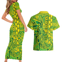 Cook Islands Va'a Polynesian Art Tattoo Couples Matching Short Sleeve Bodycon Dress and Hawaiian Shirt National Color LT03 - Polynesian Pride