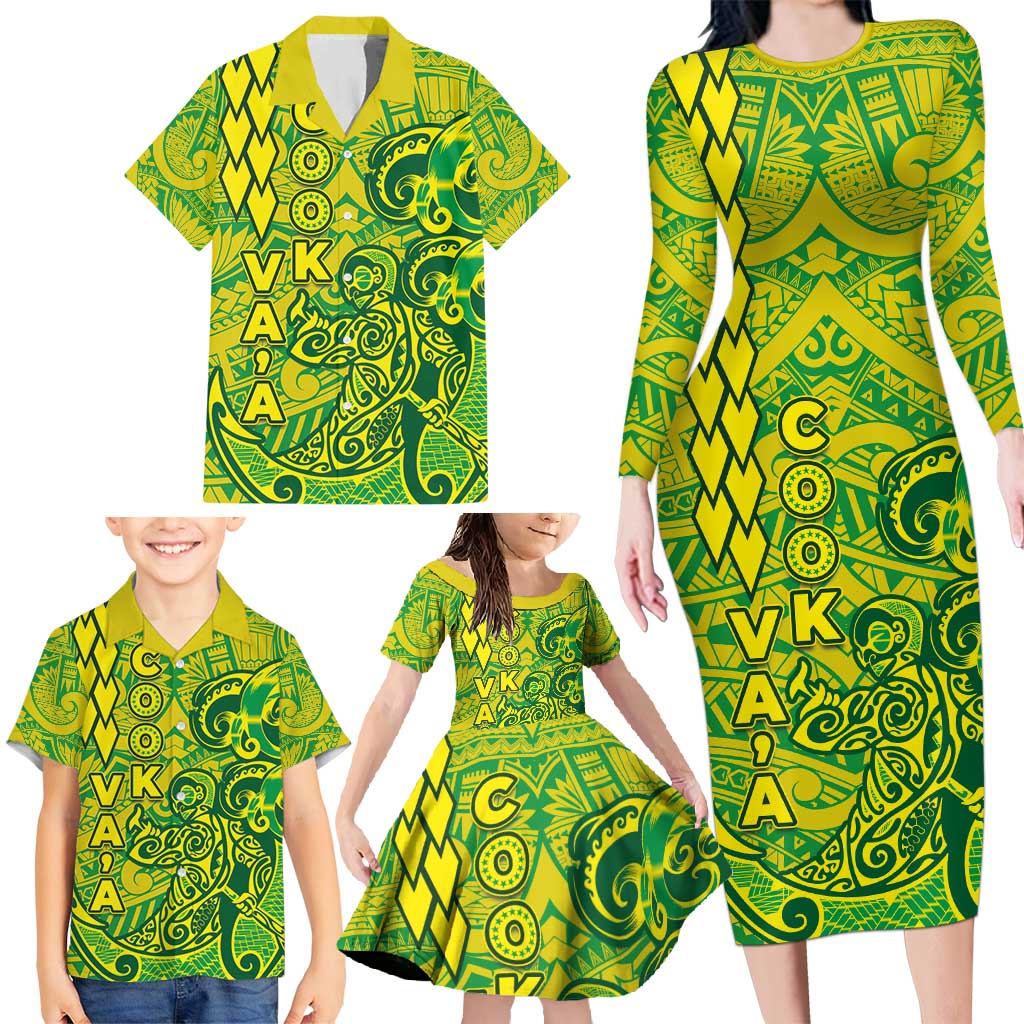 Cook Islands Va'a Polynesian Art Tattoo Family Matching Long Sleeve Bodycon Dress and Hawaiian Shirt National Color LT03 - Polynesian Pride