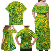 Cook Islands Va'a Polynesian Art Tattoo Family Matching Off Shoulder Maxi Dress and Hawaiian Shirt National Color LT03 - Polynesian Pride
