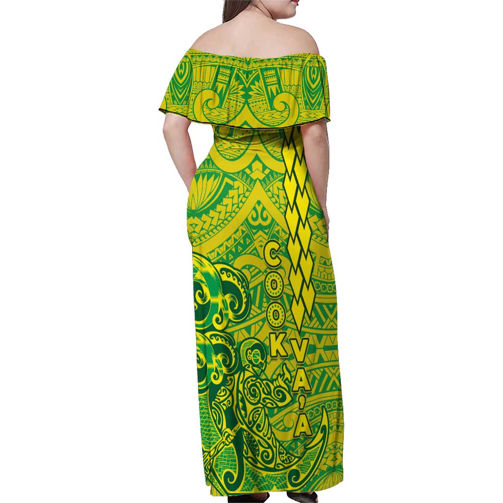 Cook Islands Va'a Polynesian Art Tattoo Family Matching Off Shoulder Maxi Dress and Hawaiian Shirt National Color LT03 - Polynesian Pride