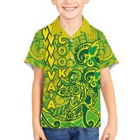 Cook Islands Va'a Polynesian Art Tattoo Family Matching Off Shoulder Maxi Dress and Hawaiian Shirt National Color LT03 Son's Shirt Green - Yellow - Polynesian Pride