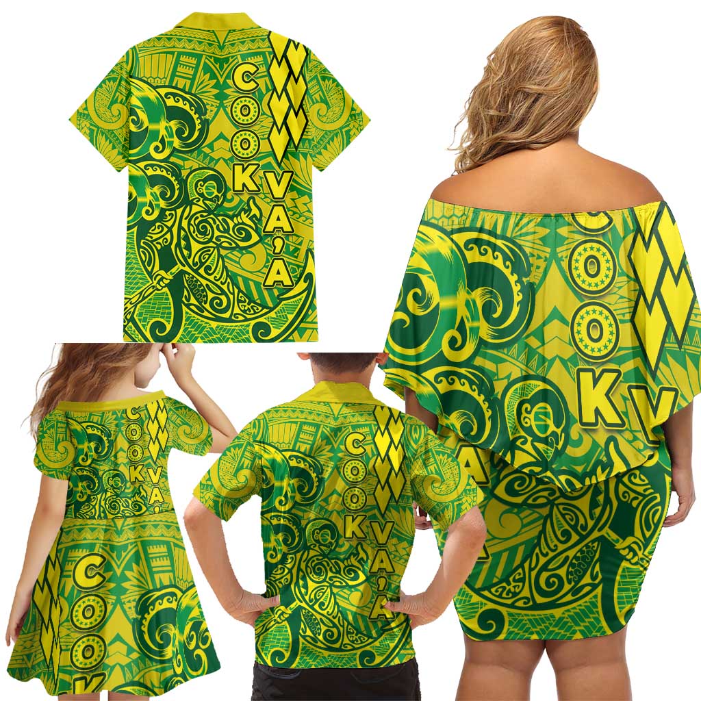 Cook Islands Va'a Polynesian Art Tattoo Family Matching Off Shoulder Short Dress and Hawaiian Shirt National Color LT03 - Polynesian Pride
