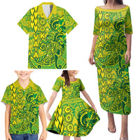Cook Islands Va'a Polynesian Art Tattoo Family Matching Puletasi and Hawaiian Shirt National Color LT03 - Polynesian Pride
