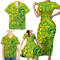 Cook Islands Va'a Polynesian Art Tattoo Family Matching Short Sleeve Bodycon Dress and Hawaiian Shirt National Color LT03 - Polynesian Pride