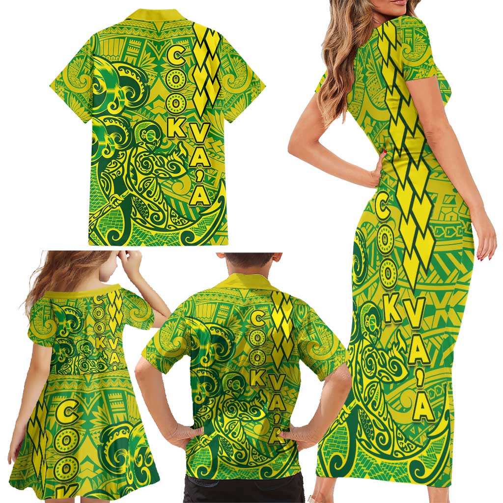 Cook Islands Va'a Polynesian Art Tattoo Family Matching Short Sleeve Bodycon Dress and Hawaiian Shirt National Color LT03 - Polynesian Pride