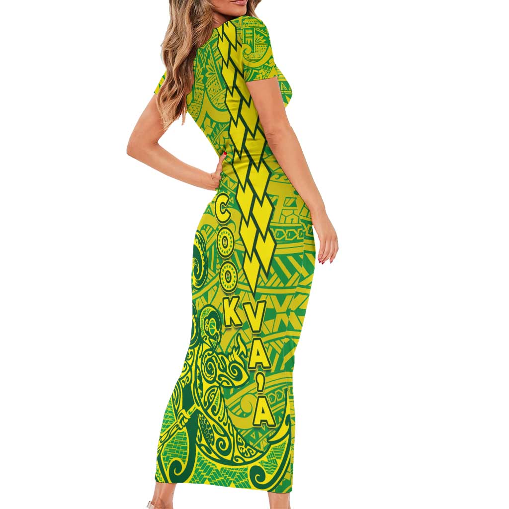Cook Islands Va'a Polynesian Art Tattoo Family Matching Short Sleeve Bodycon Dress and Hawaiian Shirt National Color LT03 - Polynesian Pride