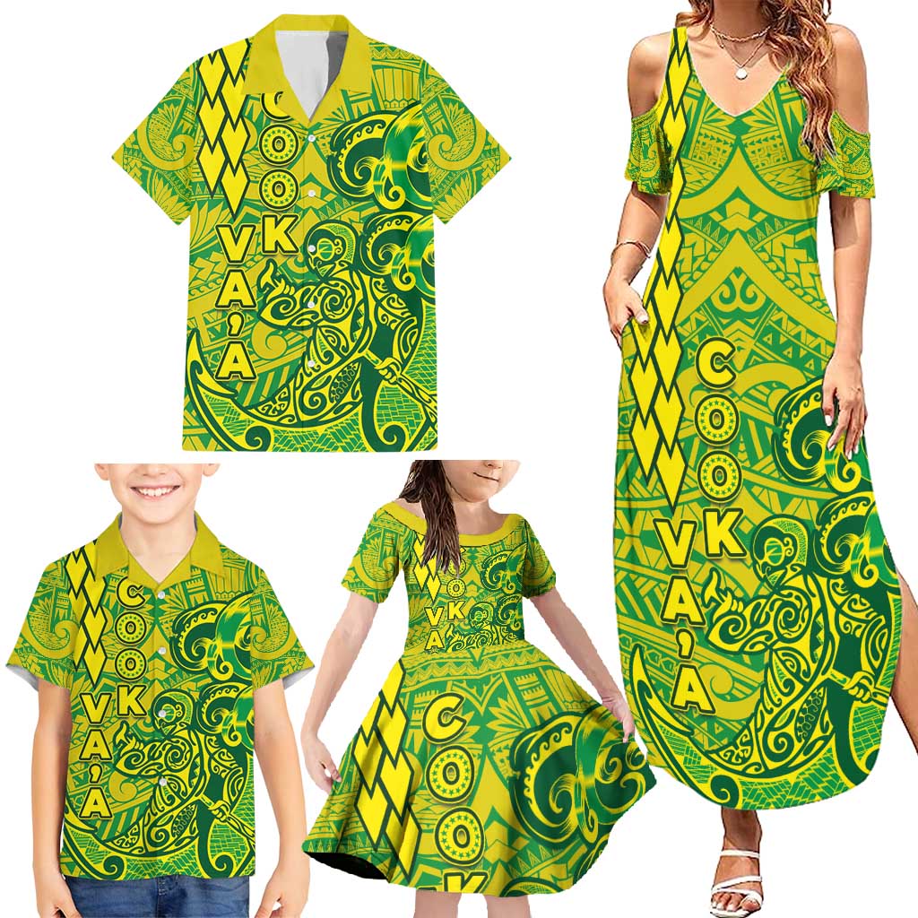 Cook Islands Va'a Polynesian Art Tattoo Family Matching Summer Maxi Dress and Hawaiian Shirt National Color LT03 - Polynesian Pride