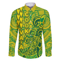 Cook Islands Va'a Polynesian Art Tattoo Family Matching Summer Maxi Dress and Hawaiian Shirt National Color LT03 Dad's Shirt - Long Sleeve Green - Yellow - Polynesian Pride