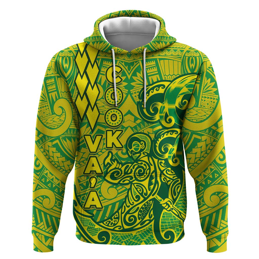 Cook Islands Va'a Polynesian Art Tattoo Hoodie National Color LT03 Pullover Hoodie Green - Yellow - Polynesian Pride
