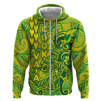 Cook Islands Va'a Polynesian Art Tattoo Hoodie National Color LT03 Zip Hoodie Green - Yellow - Polynesian Pride