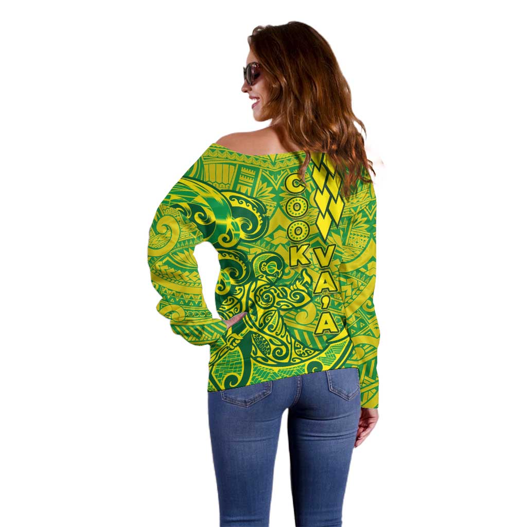 Cook Islands Vaa Polynesian Art Tattoo Off Shoulder Sweater National Color