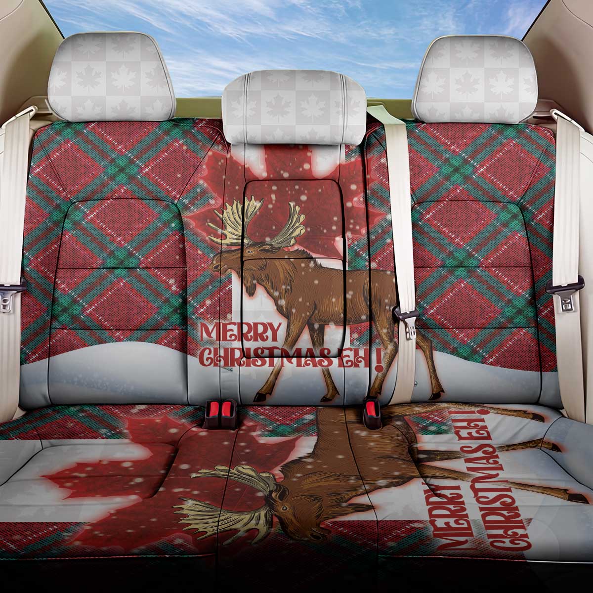Canadian Christmas - Moose and Maple Retro Style Back Car Seat Cover LT03 One Size Red - Polynesian Pride