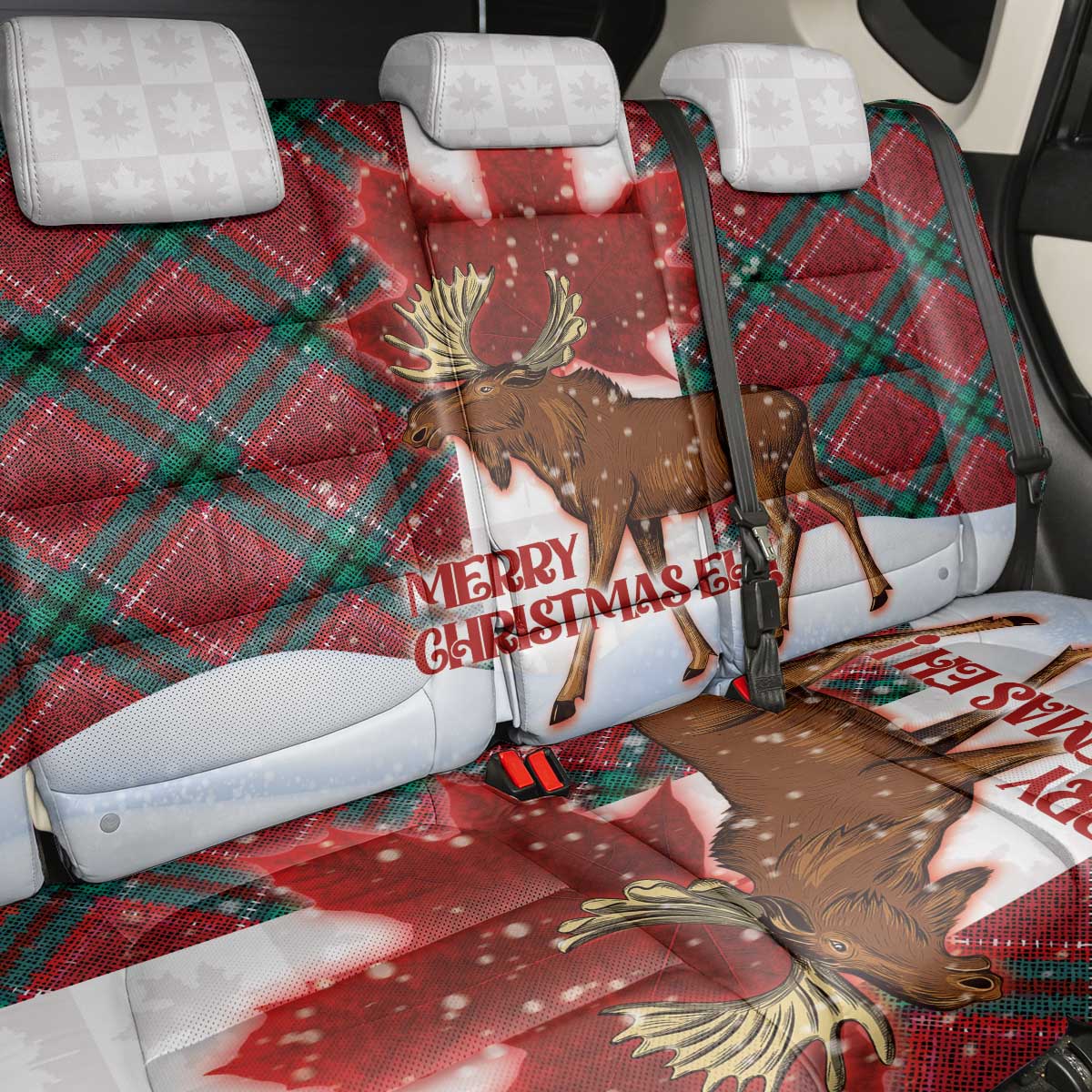 Canadian Christmas - Moose and Maple Retro Style Back Car Seat Cover LT03 - Polynesian Pride