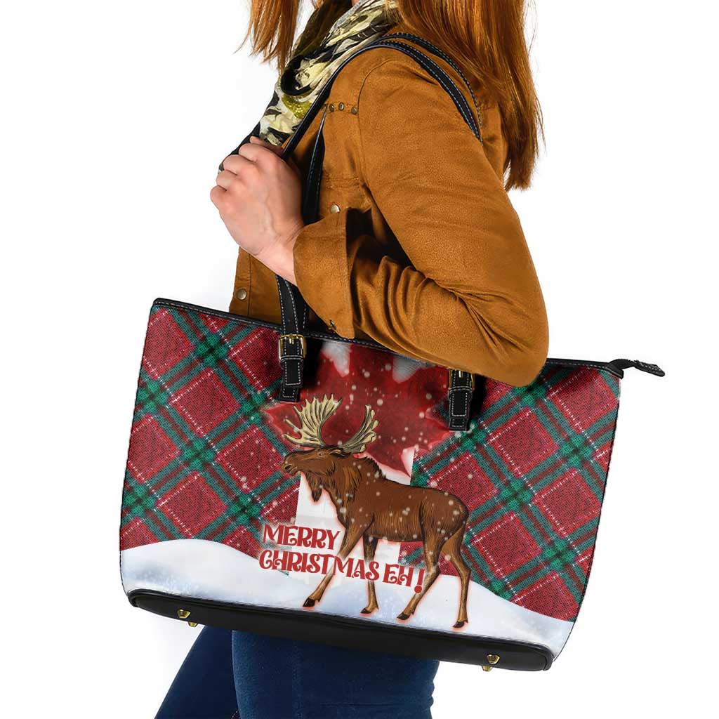 Canadian Christmas - Moose and Maple Retro Style Leather Tote Bag LT03 Red - Polynesian Pride