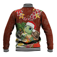 Hawaii Honu Mele Kalikimaka Baseball Jacket Santa Tropical Flower Aloha Summer Red Version LT03 - Polynesian Pride