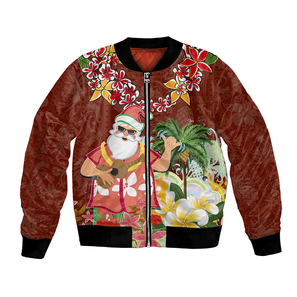 Hawaii Honu Mele Kalikimaka Bomber Jacket Santa Tropical Flower Aloha Summer Red Version LT03 Unisex Red - Polynesian Pride