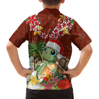 Hawaii Honu Mele Kalikimaka Family Matching Off Shoulder Maxi Dress and Hawaiian Shirt Santa Tropical Flower Aloha Summer Red Version LT03 - Polynesian Pride