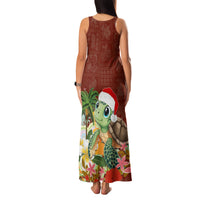 Hawaii Honu Mele Kalikimaka Family Matching Tank Maxi Dress and Hawaiian Shirt Santa Tropical Flower Aloha Summer Red Version LT03 - Polynesian Pride