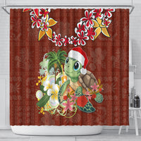Hawaii Honu Mele Kalikimaka Shower Curtain Santa Tropical Flower Aloha Summer Red Version LT03 - Polynesian Pride