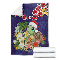 Hawaii Honu Mele Kalikimaka Blanket Santa Tropical Flower Aloha Summer Blue Version LT03 - Polynesian Pride
