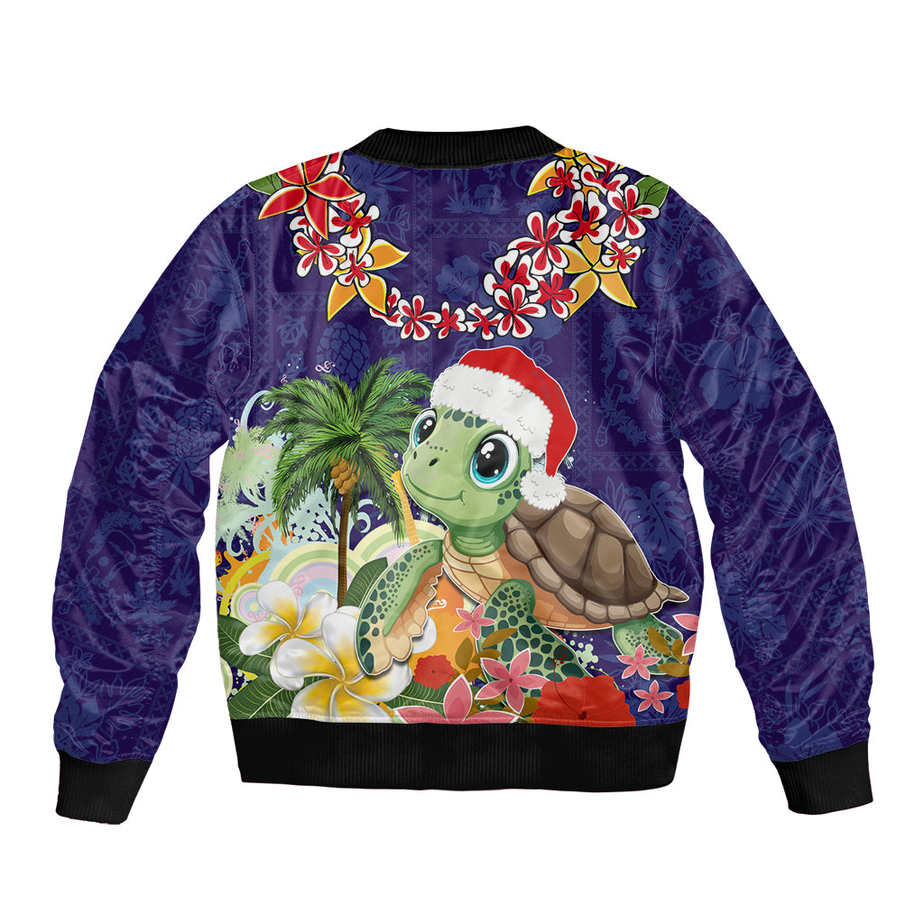 Hawaii Honu Mele Kalikimaka Bomber Jacket Santa Tropical Flower Aloha Summer Blue Version LT03 - Polynesian Pride